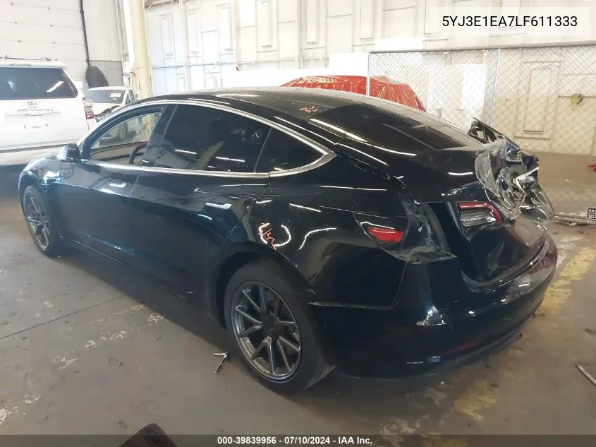 2020 Tesla Model 3 Standard Range Plus Rear-Wheel Drive/Standard Range Rear-Wheel Drive VIN: 5YJ3E1EA7LF611333 Lot: 39839956