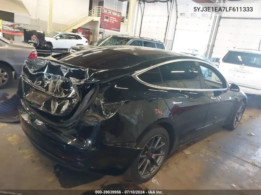 2020 Tesla Model 3 Standard Range Plus Rear-Wheel Drive/Standard Range Rear-Wheel Drive VIN: 5YJ3E1EA7LF611333 Lot: 39839956