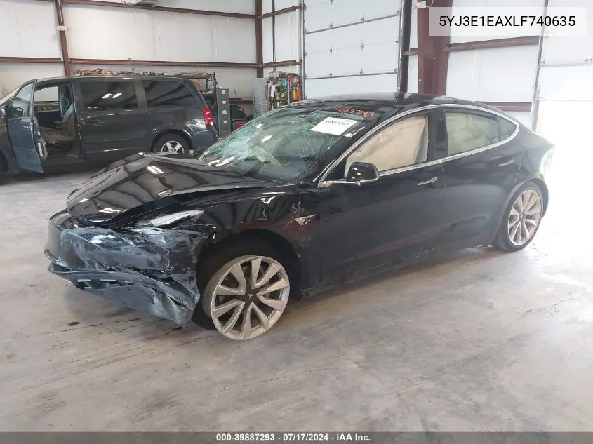 2020 Tesla Model 3 Standard Range Plus Rear-Wheel Drive/Standard Range Rear-Wheel Drive VIN: 5YJ3E1EAXLF740635 Lot: 39887293