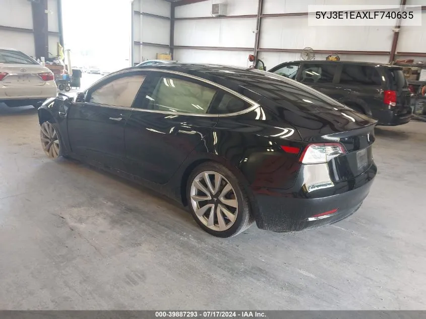 2020 Tesla Model 3 Standard Range Plus Rear-Wheel Drive/Standard Range Rear-Wheel Drive VIN: 5YJ3E1EAXLF740635 Lot: 39887293