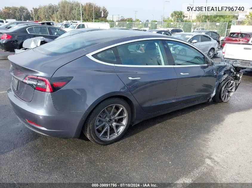 2020 Tesla Model 3 Standard Range Plus Rear-Wheel Drive/Standard Range Rear-Wheel Drive VIN: 5YJ3E1EA1LF796740 Lot: 39891795