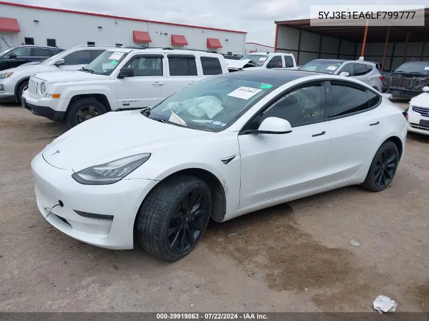 2020 Tesla Model 3 Standard Range Plus Rear-Wheel Drive/Standard Range Rear-Wheel Drive VIN: 5YJ3E1EA6LF799777 Lot: 39919863