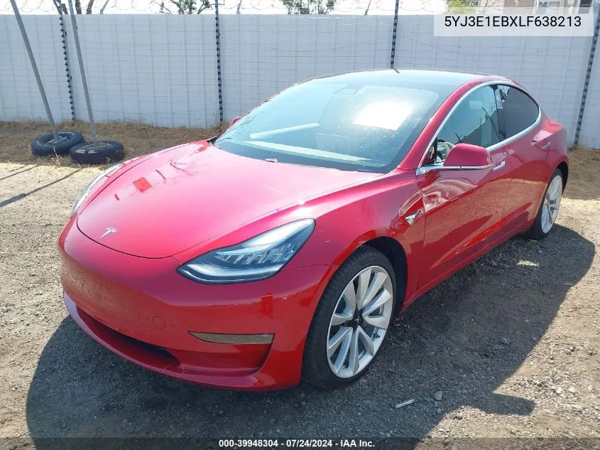 2020 Tesla Model 3 Long Range Dual Motor All-Wheel Drive VIN: 5YJ3E1EBXLF638213 Lot: 39948304