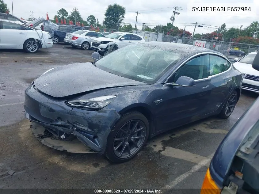 2020 Tesla Model 3 Standard Range Plus Rear-Wheel Drive/Standard Range Rear-Wheel Drive VIN: 5YJ3E1EA3LF657984 Lot: 39985529