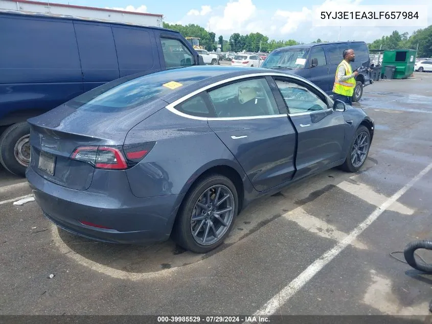 2020 Tesla Model 3 Standard Range Plus Rear-Wheel Drive/Standard Range Rear-Wheel Drive VIN: 5YJ3E1EA3LF657984 Lot: 39985529