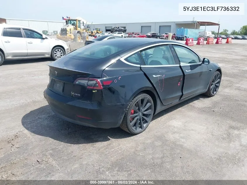 2020 Tesla Model 3 Performance Dual Motor All-Wheel Drive VIN: 5YJ3E1EC3LF736332 Lot: 39997861