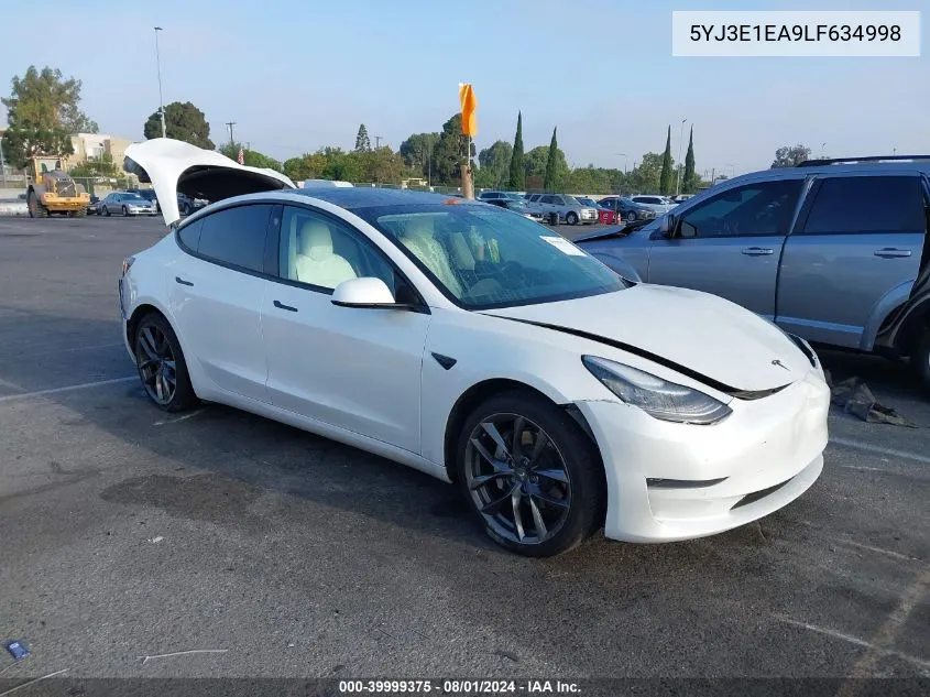 2020 Tesla Model 3 Standard Range Plus Rear-Wheel Drive/Standard Range Rear-Wheel Drive VIN: 5YJ3E1EA9LF634998 Lot: 39999375