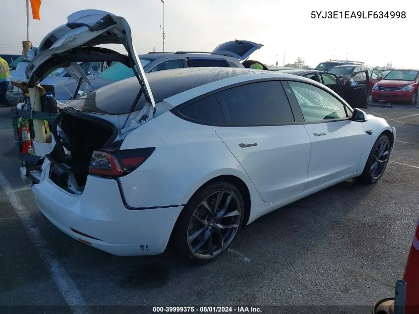 2020 Tesla Model 3 Standard Range Plus Rear-Wheel Drive/Standard Range Rear-Wheel Drive VIN: 5YJ3E1EA9LF634998 Lot: 39999375