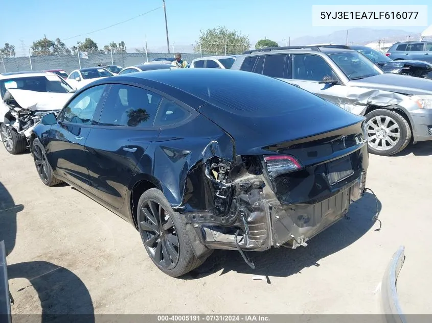 2020 Tesla Model 3 Standard Range Plus Rear-Wheel Drive/Standard Range Rear-Wheel Drive VIN: 5YJ3E1EA7LF616077 Lot: 40005191