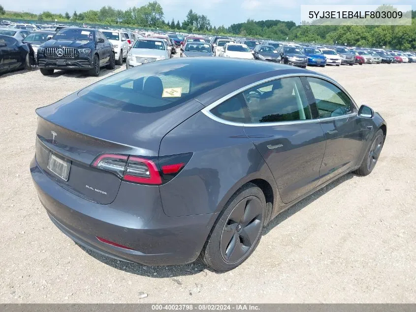 2020 Tesla Model 3 Long Range Dual Motor All-Wheel Drive VIN: 5YJ3E1EB4LF803009 Lot: 40023798