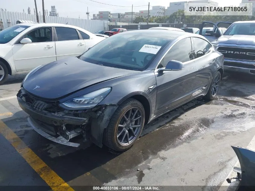 2020 Tesla Model 3 Standard Range Plus Rear-Wheel Drive/Standard Range Rear-Wheel Drive VIN: 5YJ3E1EA6LF718065 Lot: 40033106