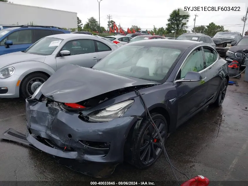 2020 Tesla Model 3 Performance Dual Motor All-Wheel Drive VIN: 5YJ3E1EC8LF603422 Lot: 40033845