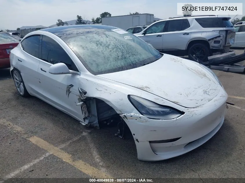 2020 Tesla Model 3 Long Range Dual Motor All-Wheel Drive VIN: 5YJ3E1EB9LF747424 Lot: 40049839