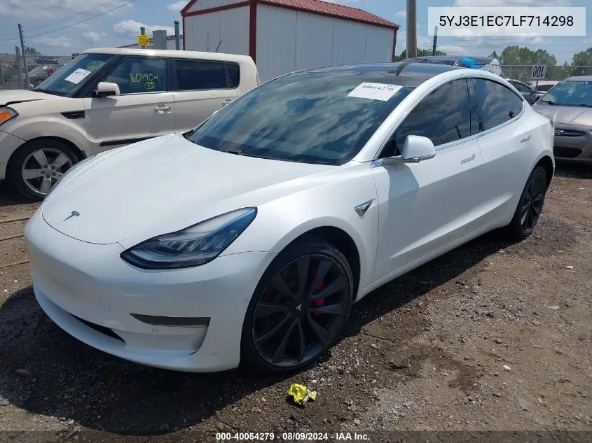 2020 Tesla Model 3 Performance Dual Motor All-Wheel Drive VIN: 5YJ3E1EC7LF714298 Lot: 40054279