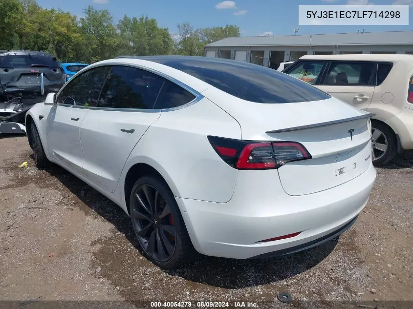 2020 Tesla Model 3 Performance Dual Motor All-Wheel Drive VIN: 5YJ3E1EC7LF714298 Lot: 40054279