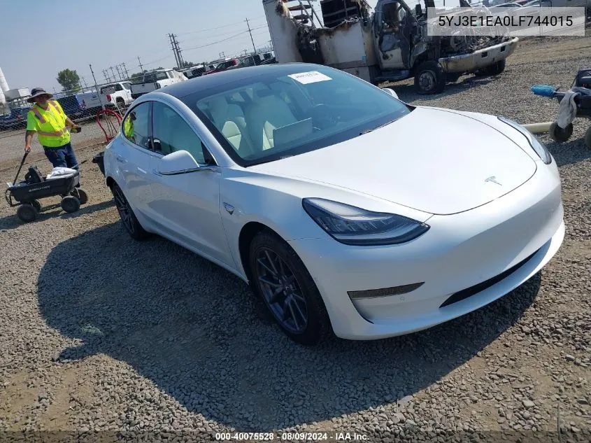 2020 Tesla Model 3 Standard Range Plus Rear-Wheel Drive/Standard Range Rear-Wheel Drive VIN: 5YJ3E1EA0LF744015 Lot: 40075528