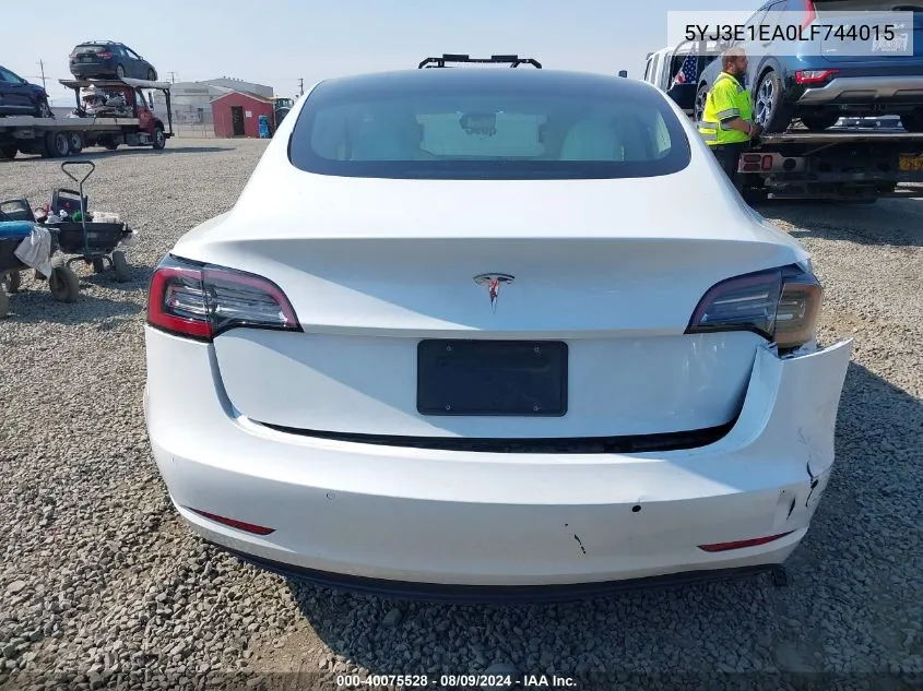 2020 Tesla Model 3 Standard Range Plus Rear-Wheel Drive/Standard Range Rear-Wheel Drive VIN: 5YJ3E1EA0LF744015 Lot: 40075528