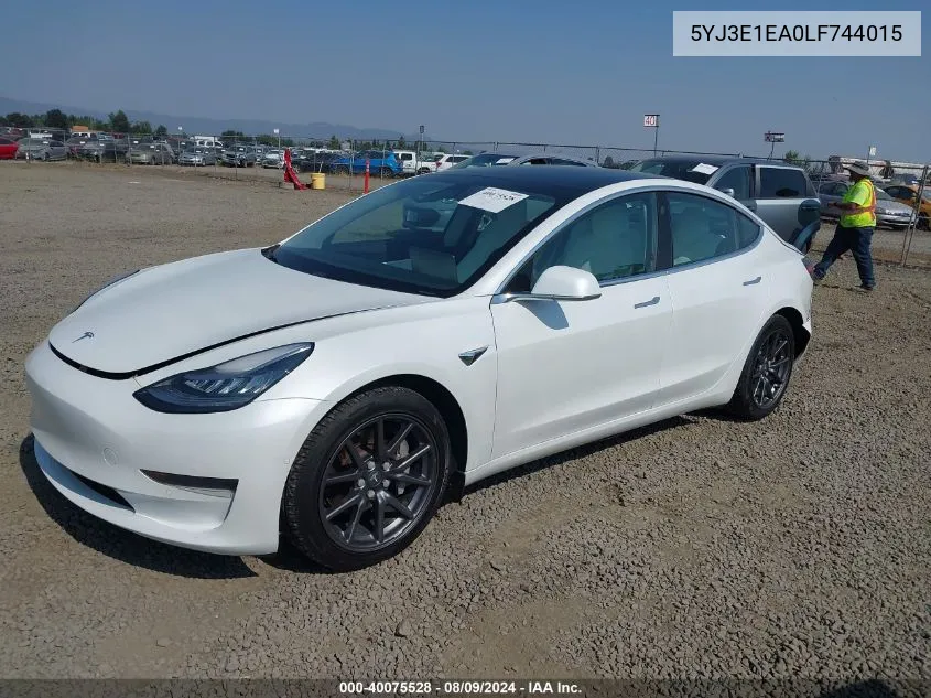 2020 Tesla Model 3 Standard Range Plus Rear-Wheel Drive/Standard Range Rear-Wheel Drive VIN: 5YJ3E1EA0LF744015 Lot: 40075528