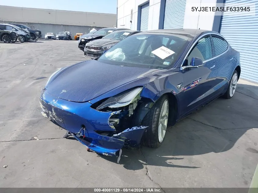 2020 Tesla Model 3 Standard Range Plus Rear-Wheel Drive/Standard Range Rear-Wheel Drive VIN: 5YJ3E1EA5LF633945 Lot: 40081129