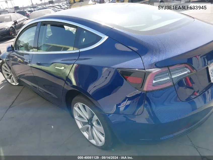 2020 Tesla Model 3 Standard Range Plus Rear-Wheel Drive/Standard Range Rear-Wheel Drive VIN: 5YJ3E1EA5LF633945 Lot: 40081129