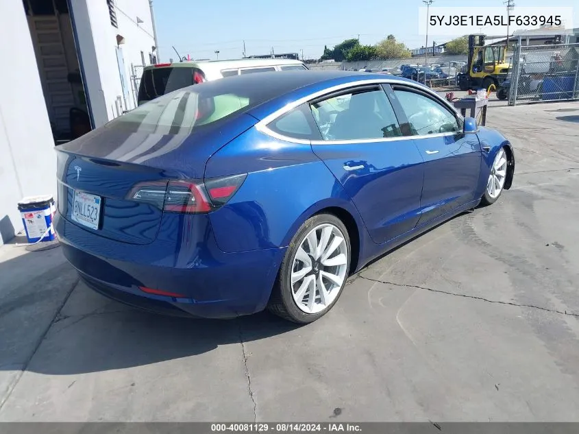 2020 Tesla Model 3 Standard Range Plus Rear-Wheel Drive/Standard Range Rear-Wheel Drive VIN: 5YJ3E1EA5LF633945 Lot: 40081129