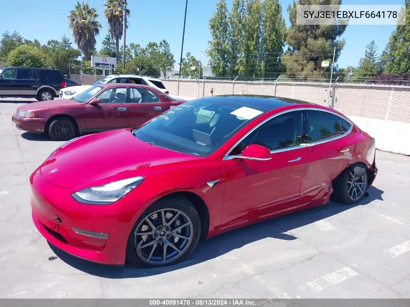 2020 Tesla Model 3 VIN: 5YJ3E1EBXLF664178 Lot: 40091470