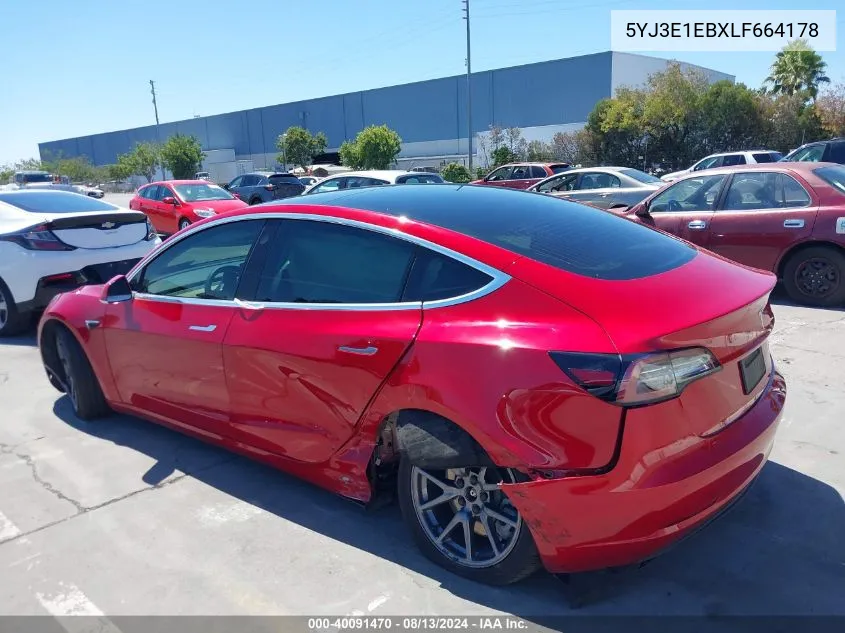 2020 Tesla Model 3 VIN: 5YJ3E1EBXLF664178 Lot: 40091470