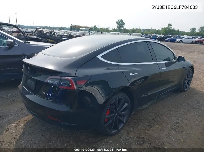 2020 Tesla Model 3 Performance Dual Motor All-Wheel Drive VIN: 5YJ3E1EC6LF784603 Lot: 40102629