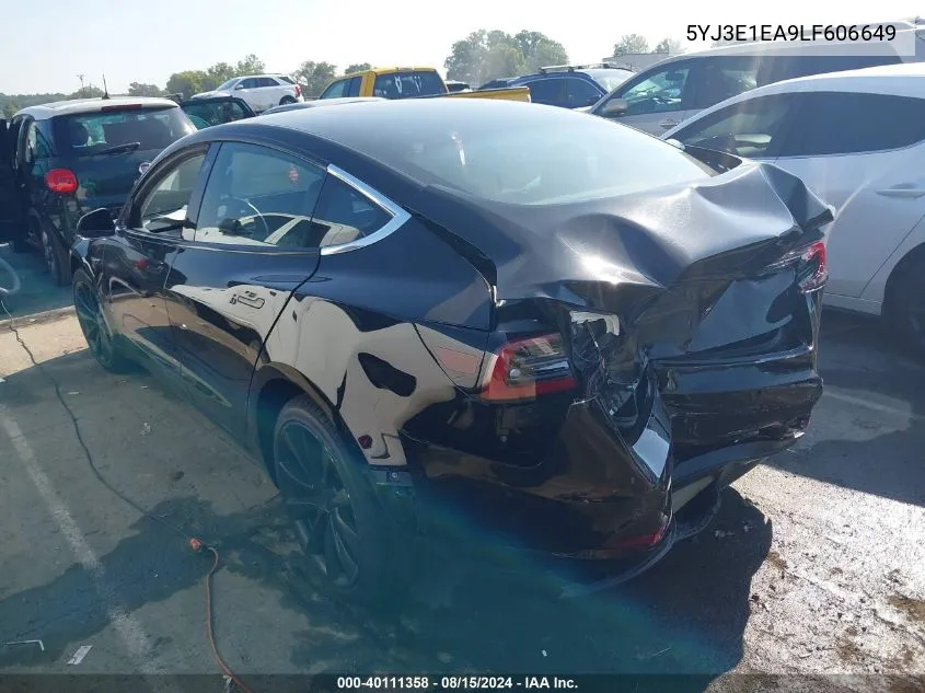 2020 Tesla Model 3 Standard Range Plus Rear-Wheel Drive/Standard Range Rear-Wheel Drive VIN: 5YJ3E1EA9LF606649 Lot: 40111358