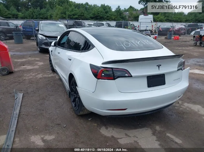 2020 Tesla Model 3 Long Range Dual Motor All-Wheel Drive VIN: 5YJ3E1EB6LF791316 Lot: 40118113