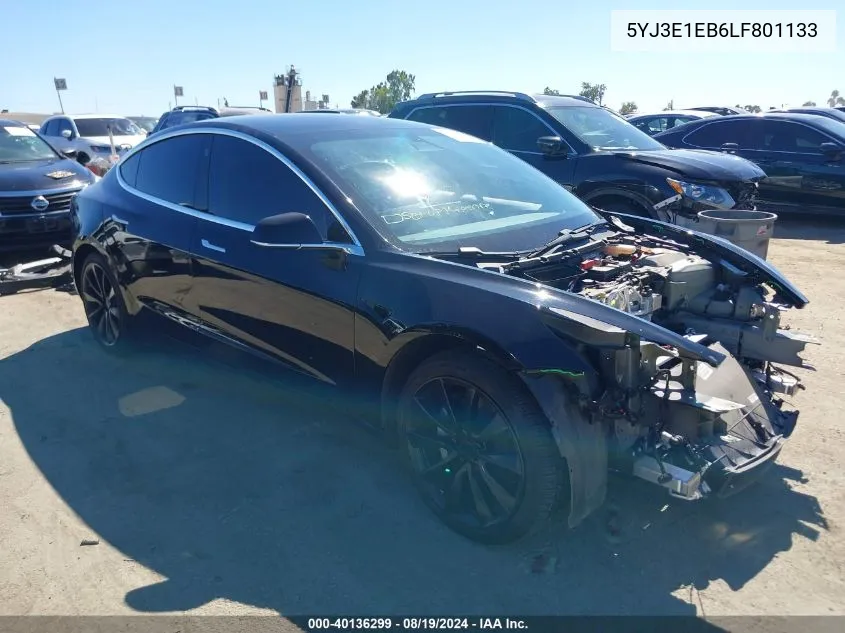 2020 Tesla Model 3 Long Range Dual Motor All-Wheel Drive VIN: 5YJ3E1EB6LF801133 Lot: 40136299