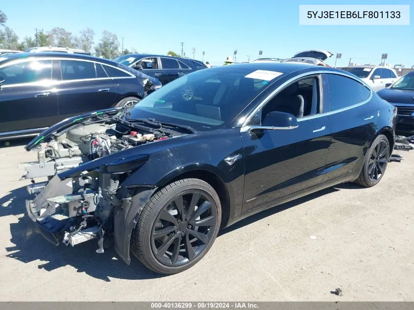 2020 Tesla Model 3 Long Range Dual Motor All-Wheel Drive VIN: 5YJ3E1EB6LF801133 Lot: 40136299