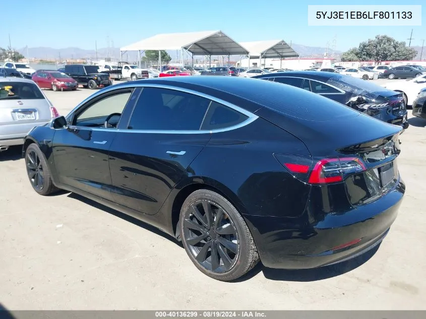 2020 Tesla Model 3 Long Range Dual Motor All-Wheel Drive VIN: 5YJ3E1EB6LF801133 Lot: 40136299