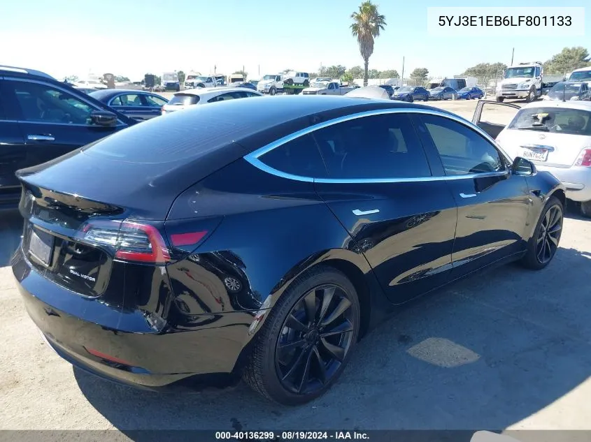 2020 Tesla Model 3 Long Range Dual Motor All-Wheel Drive VIN: 5YJ3E1EB6LF801133 Lot: 40136299