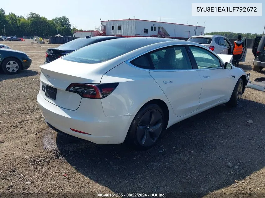 2020 Tesla Model 3 Standard Range Plus Rear-Wheel Drive/Standard Range Rear-Wheel Drive VIN: 5YJ3E1EA1LF792672 Lot: 40151235