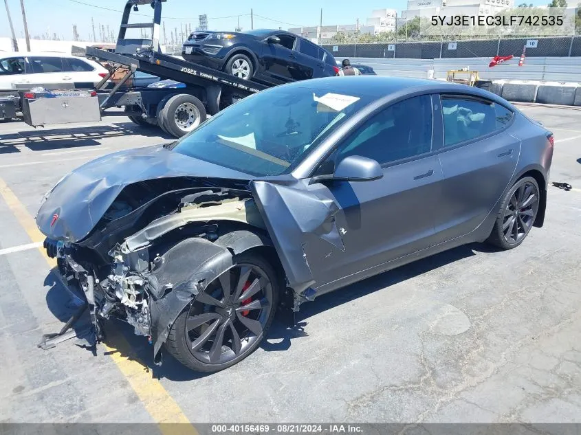 2020 Tesla Model 3 VIN: 5YJ3E1EC3LF742535 Lot: 40156469