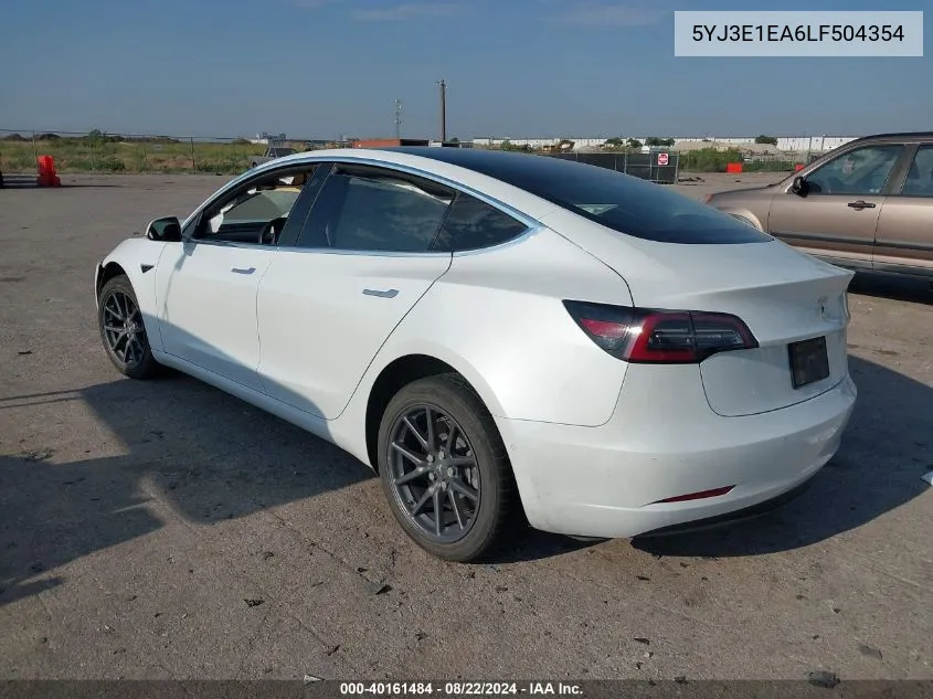 2020 Tesla Model 3 Standard Range Plus Rear-Wheel Drive/Standard Range Rear-Wheel Drive VIN: 5YJ3E1EA6LF504354 Lot: 40161484