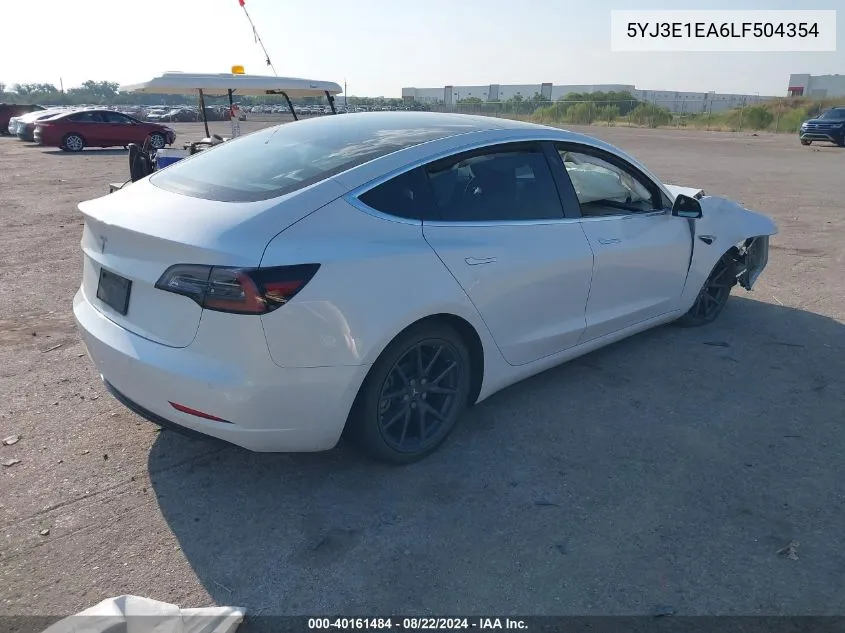 2020 Tesla Model 3 Standard Range Plus Rear-Wheel Drive/Standard Range Rear-Wheel Drive VIN: 5YJ3E1EA6LF504354 Lot: 40161484