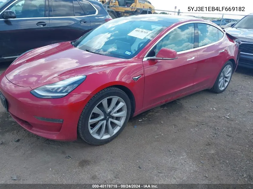 2020 Tesla Model 3 Long Range Dual Motor All-Wheel Drive VIN: 5YJ3E1EB4LF669182 Lot: 40178715