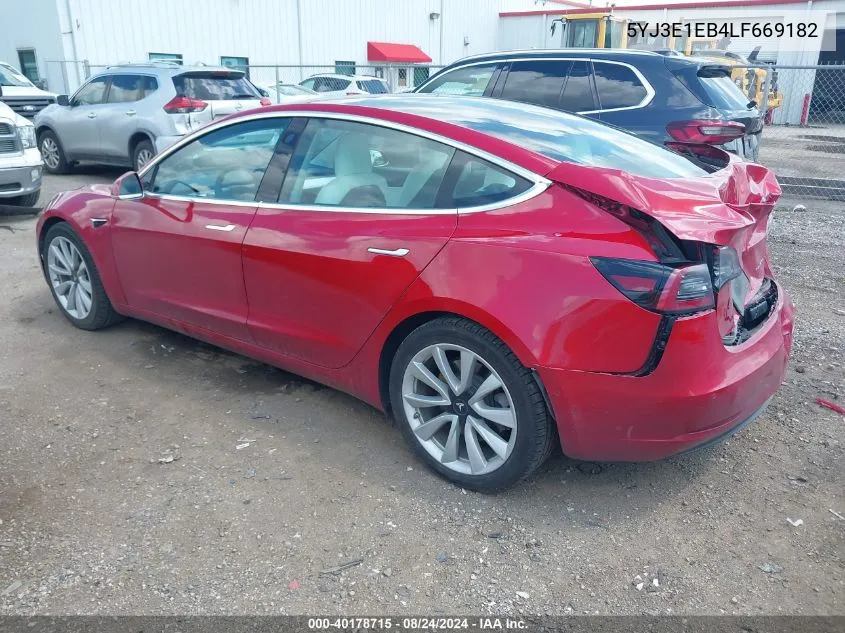 2020 Tesla Model 3 Long Range Dual Motor All-Wheel Drive VIN: 5YJ3E1EB4LF669182 Lot: 40178715