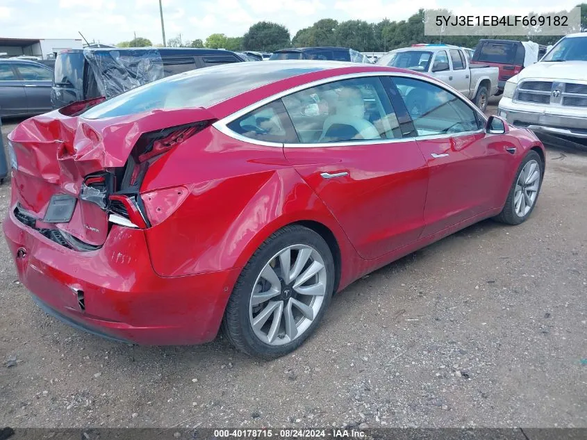 2020 Tesla Model 3 Long Range Dual Motor All-Wheel Drive VIN: 5YJ3E1EB4LF669182 Lot: 40178715