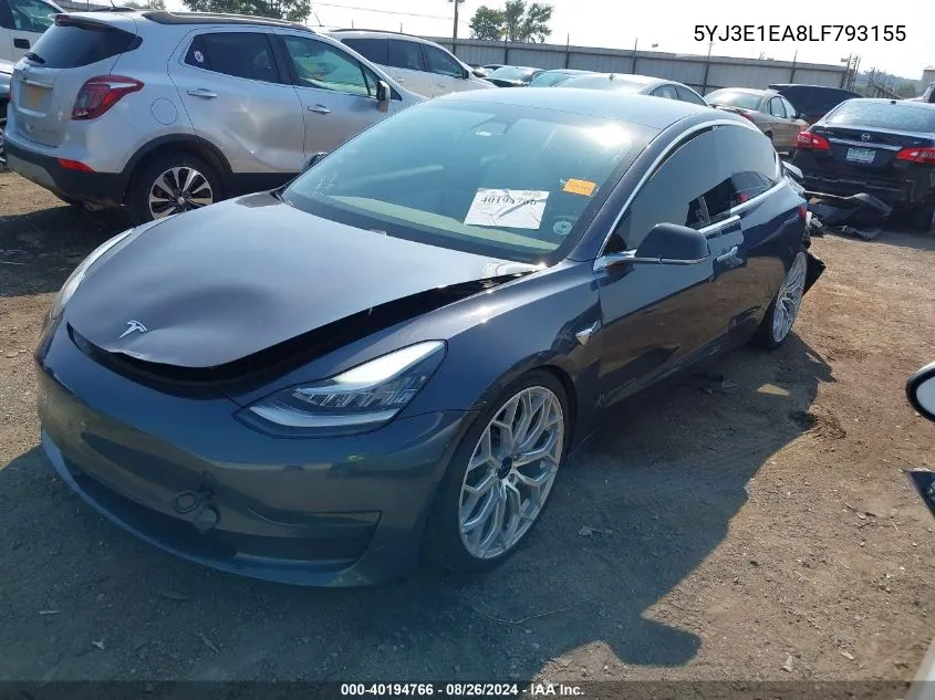 2020 Tesla Model 3 Standard Range Plus Rear-Wheel Drive/Standard Range Rear-Wheel Drive VIN: 5YJ3E1EA8LF793155 Lot: 40194766