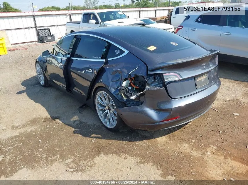 2020 Tesla Model 3 Standard Range Plus Rear-Wheel Drive/Standard Range Rear-Wheel Drive VIN: 5YJ3E1EA8LF793155 Lot: 40194766