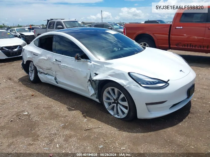 2020 Tesla Model 3 Standard Range Plus Rear-Wheel Drive/Standard Range Rear-Wheel Drive VIN: 5YJ3E1EA6LF598820 Lot: 40194838