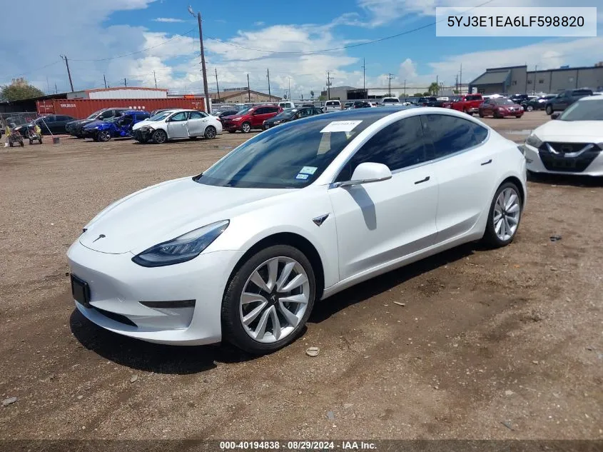 2020 Tesla Model 3 Standard Range Plus Rear-Wheel Drive/Standard Range Rear-Wheel Drive VIN: 5YJ3E1EA6LF598820 Lot: 40194838