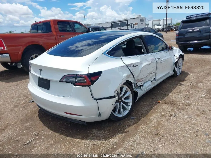 2020 Tesla Model 3 Standard Range Plus Rear-Wheel Drive/Standard Range Rear-Wheel Drive VIN: 5YJ3E1EA6LF598820 Lot: 40194838