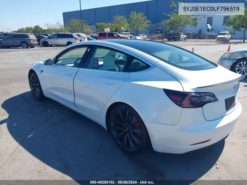 2020 Tesla Model 3 Performance Dual Motor All-Wheel Drive VIN: 5YJ3E1EC0LF796519 Lot: 40200152