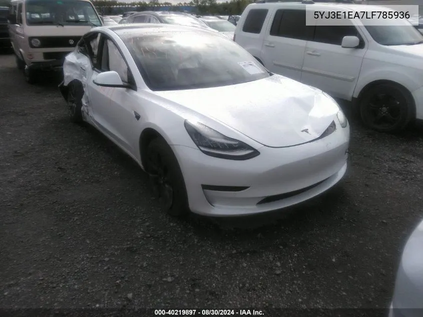 2020 Tesla Model 3 Standard Range Plus Rear-Wheel Drive/Standard Range Rear-Wheel Drive VIN: 5YJ3E1EA7LF785936 Lot: 40219897