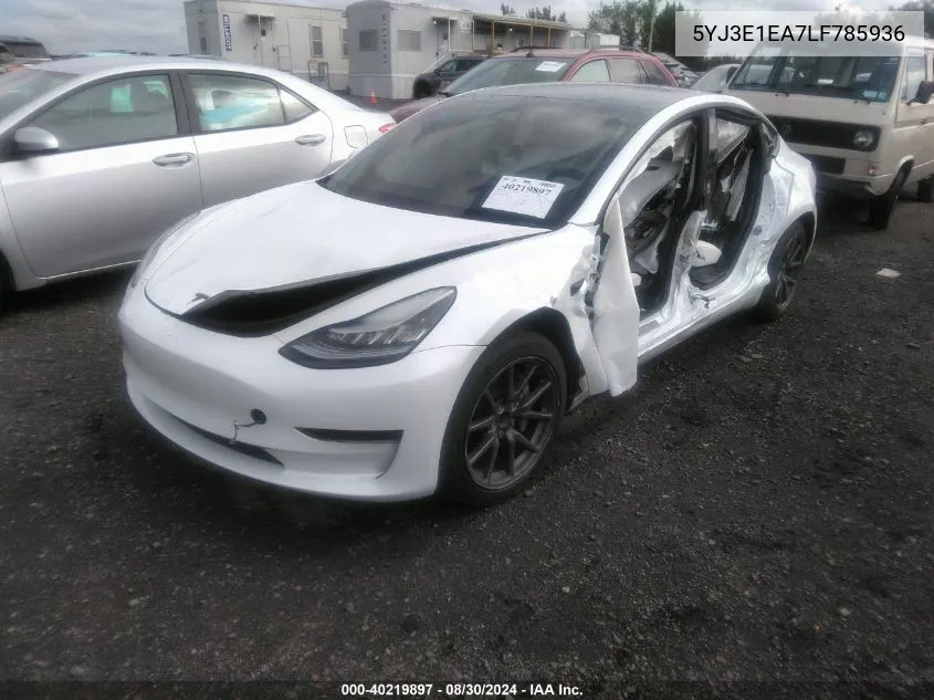 2020 Tesla Model 3 Standard Range Plus Rear-Wheel Drive/Standard Range Rear-Wheel Drive VIN: 5YJ3E1EA7LF785936 Lot: 40219897