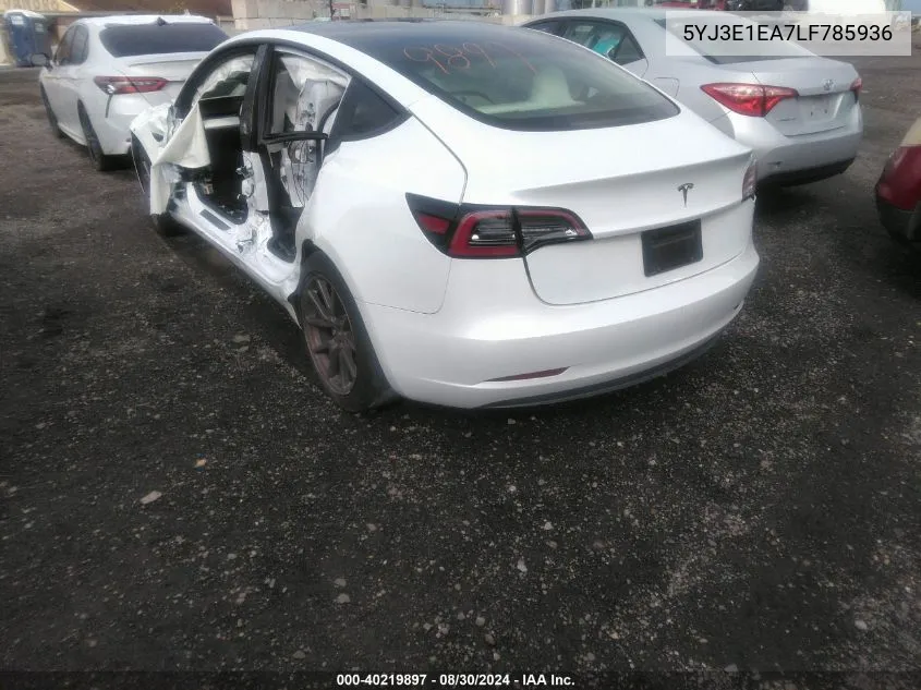 2020 Tesla Model 3 Standard Range Plus Rear-Wheel Drive/Standard Range Rear-Wheel Drive VIN: 5YJ3E1EA7LF785936 Lot: 40219897